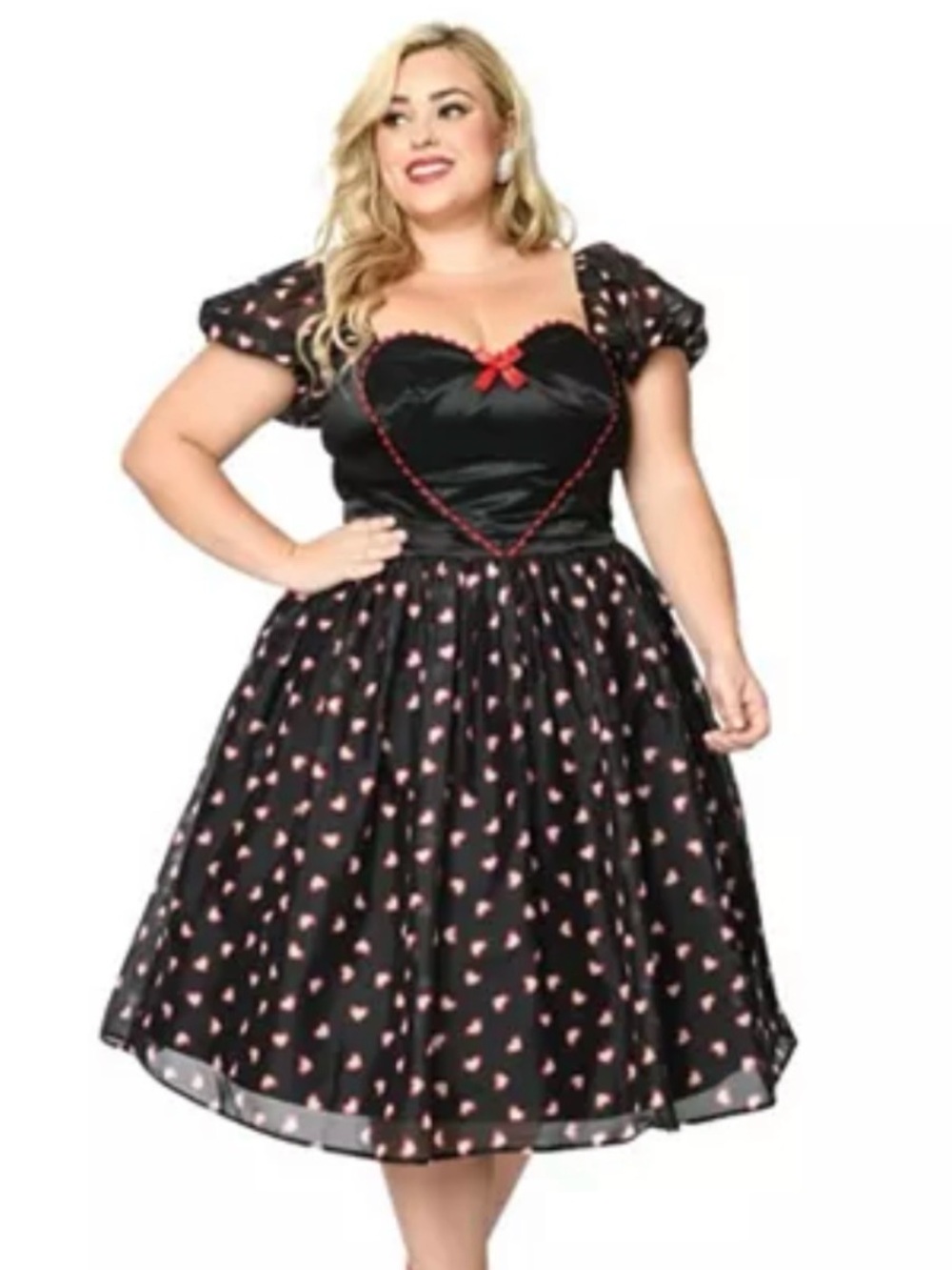Unique Vintage Plus Size Black Cupid's Lover Swing Dress